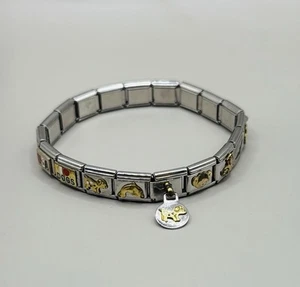 Vintage Silver Tone Italian Charm Chain Link Bangle Cuff Statement Bracelet - Picture 1 of 4