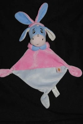 Doudou plat bourriquet rose bleu DISNEY NICOTOY blanc pois capuche TTBE - Photo 1/2