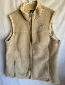 Big Dogs Vest Jacket Womens 1X Beige Fleece Full Zip Pockets Mock Neck Thick - Picture 1 of 4