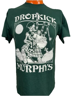 VTG DROPKICK MURPHYS FIELDS OF ATHENRY T-SHIRT MEDIUM SKELETON PUNK BAND GREEN - Image 1 of 4