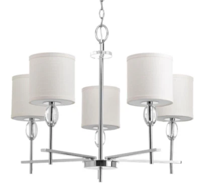 Progress Lighting P4141-15 Status Chandelier Polished Chrome Fabric 5 Light *NEW - Image 1 of 2