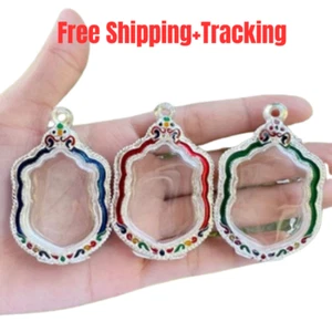 Empty Frame Silver Casing Enameled Parapet Buddha Amulet Pendant 2.8 x4 cm. - Picture 1 of 14