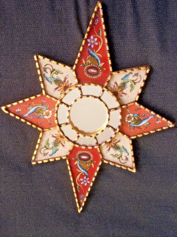 Peruvian Reverse Painted Glass and Wood Star Shaped Mirror 15x19 Cover