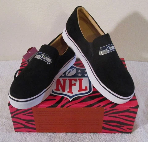 NIB Cuce Seattle Seahawks Womens Slip-On Sneakers Shoes 8 Black MSRP$70 Cover
