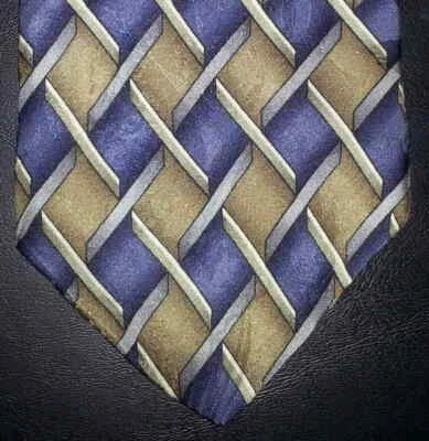 Corbata Oleg Cassini seda azul tostado marfil diseño diamante nueva en caja t2245  Foto 1 de 4