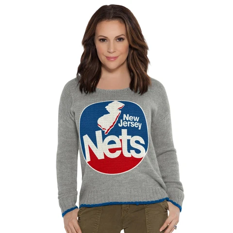 NBA New Jersey Nets Adult Women All Laced Up Sweater, Medium, Heather Grey Cover