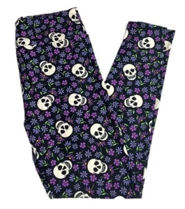 S/M Lularoe Kids Leggings Halloween Witchful Thinking Skull Purple Flowers - Picture 1 of 3