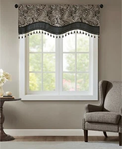 Madison Park Aubrey 50" x 18" schwarz Perlen Jacquard Fenster Volant  - Bild 1 von 6