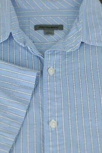 Johnston & Murphy Men's Blue & White Striped Cotton Casual Shirt L Large - Picture 1 of 4