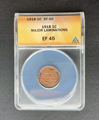 1918 Wheatback Error Penny MAJOR LAMINATION ANACS EF 45 PICTURES INCLUDED - Image 1 of 4