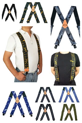 Mens Heavy Duty Metal Clip 2" Wide Work Suspender X Back Braces Printed Patterns - Image 1 of 4
