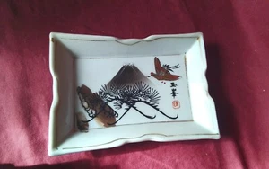 Vintage Chinese chopsticks holder tray, hand painted ceramic, crane mountain - Picture 1 of 4