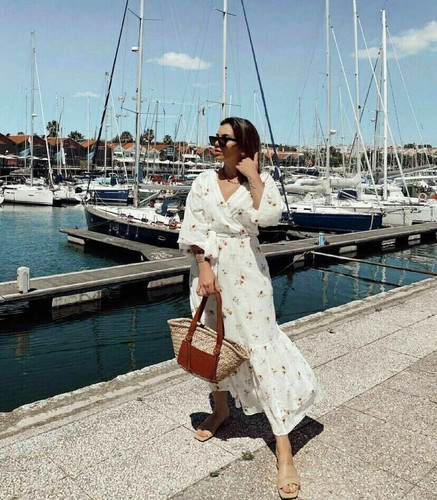 OFF WHITE Maxi abito midi H&M avorio bianco sporco floreale prato fiori selvatici taglia S 8 10