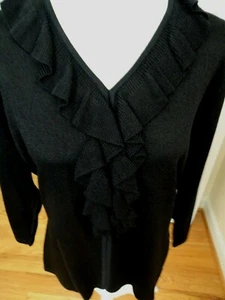 Sag Harbor Ladies Plus Size Large Black 3/4 Sleeve V-Neck Sweater-NWOT - Picture 1 of 7