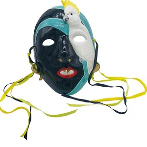 Vintage Pelzman Designs 1985 Vandor Ceramic White Bird Mask Black Teal Retro - Picture 1 of 7