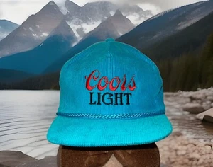 Vintage Coors Light Corduroy Hat  Zipper Adjustable Strap Rare Teal NWOT Amapro - Picture 1 of 10