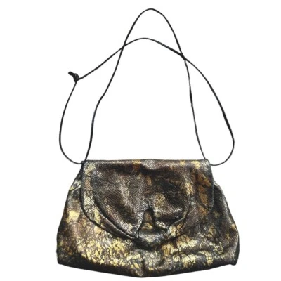 Vintage 70s Sally Gail” snakeskin black/metallic gold clutch/crossbody bag. - Image 1 of 4