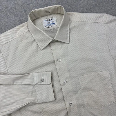 Vintage 60s Arrow Decton Shirt Mens 15-33 (Measures L) Tan Striped Made In USA - Image 1 of 4