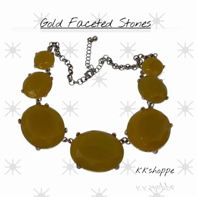 Collar babero facetado amarillo 18" + 3" extendido • tono dorado • sin firmar Foto 1 de 4