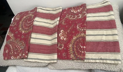 4 capas de travesseiro vintage Pottery Barn rústico bege vermelho paisley e mistura de linho listrado - Imagem 1 de 4