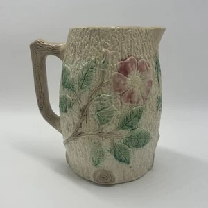 Antique English Majolica Pitcher 7.5" Ceramic Pottery Dogwood Flowers Tree Bark - Picture 1 of 7