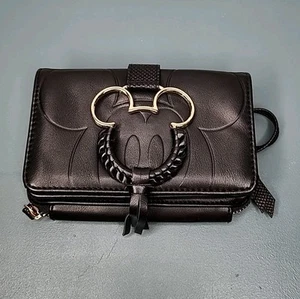 Disney Mickey Mouse Wristlet Wallet Clutch Faux Leather Black - Picture 1 of 12