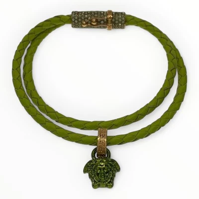 VERSACE зеленый плетеный Medusa со стразами браслет подлинный 7890 - Изображение 1 из 3