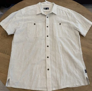 Patagonia Shirt Mens XL Off White Back Step Cotton & Hemp Blend Short Sleeve - Picture 1 of 9