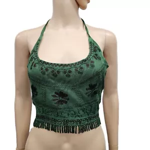 Halter Neck Bikini Top Bralette Back Tie Summer Beach Embroidered 6 8 10 12 14 - Picture 1 of 87