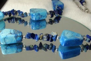 Collar vintage de 34" de piedra teñida natural con cuentas de astillas de sodalita - Imagen 1 de 14