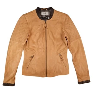 Blink Jacket Size XS Light Brown Quilted Leather Full Zip Moto By Danier - Picture 1 of 12