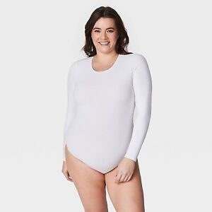 ASSETS by SPANX Women's Long Sleeve Thong Bodysuit - White 1X