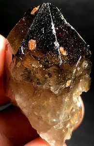 22g 1PC Brand new Rare Black SMOKY QUARTZ Crystal Point &Garnet Spessartine b30 - Picture 1 of 8