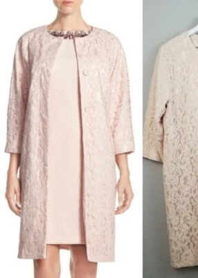 Abrigo plumero de encaje rosa Adrianna Papel talla 6 botones #R2 Foto 1 de 4