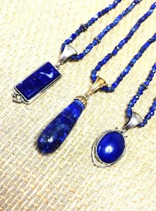 Natürliche mikro facettierte Lapislazuli Handarbeit Anhänger Halskette, geknotet, 18" lang - Bild 1 von 13