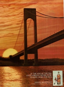 1980 Vintage Print Ad At The End of the Day Bridge Johnnie Walker Red Scotch - Picture 1 of 2