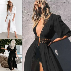 Women Sexy Casual Summer Boho Beach Long Maxi Slit Dress Cocktail Party Sundress - Picture 1 of 27