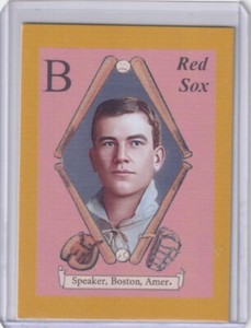 TRIS SPEAKER TOBACCO ART CARDS. BOSTON AND CLEVELAND, TWO SIZES, PIEDMONT, WILLS