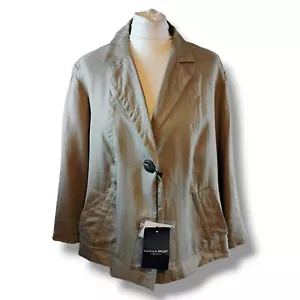 Marina Rinaldi By Max Mara Womens Blazer Jacket Size UK 16 Brown Linen 2 Button - Picture 1 of 13