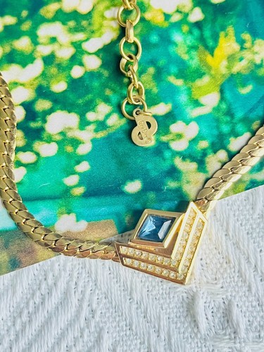 Collana Christian Dior vintage anni 80 zaffiro diamante doppio triangolo cristalli
