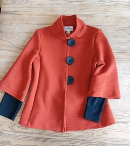 Joseph Ribkoff Jacket Burnt Orange Black Button Ribbed Coatigan Womens Sz 10 EUC - Picture 1 of 8