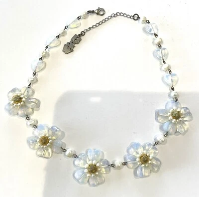 Colar de flores de pérolas de água doce cristal opalina Butler & Wilson. Feito à mão. RARO - Imagem 1 de 4