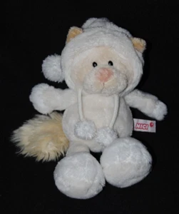 Peluche NICI doudou chat blanc beige  bonnet amovible 25 cm NEUF - Imagen 1 de 2