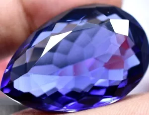 Lab Created 60.95 Ct Violet Blue Tanzanite GGL Certified Sparkling Pear Cut Gem - Picture 1 of 5