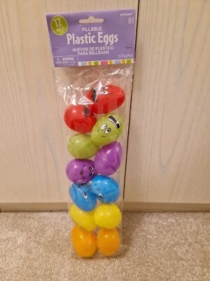 Juego de 12 huevos de plástico rellenables con caras fiesta de Pascua colorido Amscan Foto 1 de 4