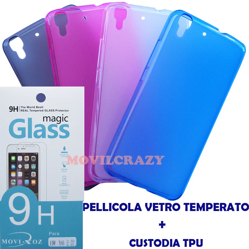 CUSTODIA COVER GEL TPU PELLICOLA VETRO TEMPERATO PER HUAWEI Y6 0,33MM - Immagine 1 di 1