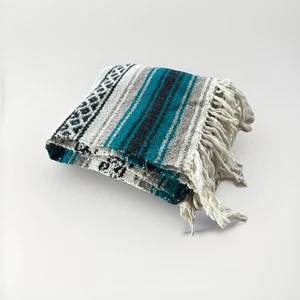 Mexican Blanket Teal Green Turquoise Serape Throw Yoga Boho Falsa Blanket L - Picture 1 of 3