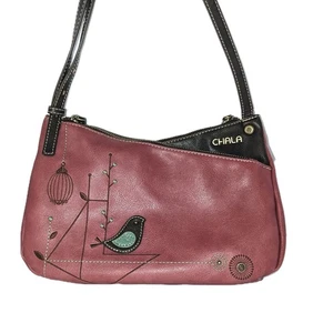 CHALA Crossbody Bag Criss Cross Double Zip Bird Design Shoulder Purse Berry A+! - Picture 1 of 22