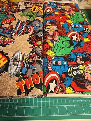 Lot 2 Hulk Thor Captain America fabric By 1/2 Yard Avengers Spider Man Marvel  - Image 1 of 4