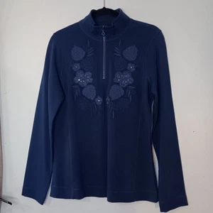 Tommy Bahama Floral Embroidered 1/4 Zip Sweatshirt Women's Size M Navy Blue NWT - Picture 1 of 9